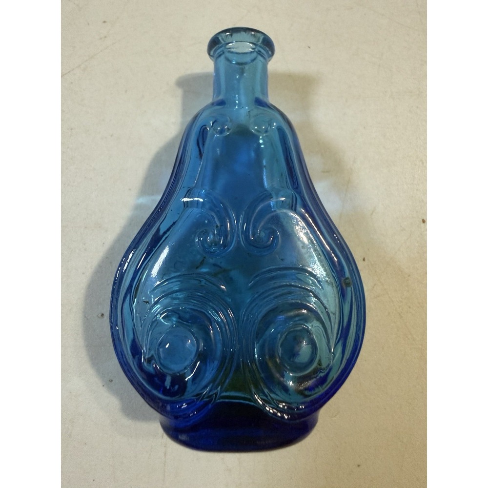 Vintage Wheaton NJ Blue Glass Miniature Spiral Flask Bottle 3"